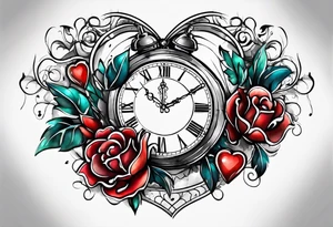 Heart with clock hands on 8 and 5 tattoo idea