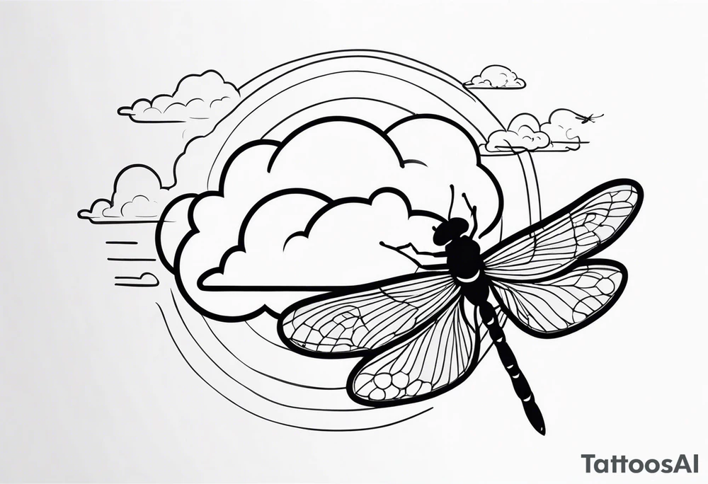 cloud and sun with small dragonfly tattoo idea
