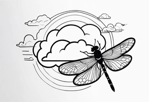 cloud and sun with small dragonfly tattoo idea