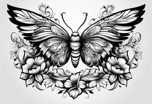 Flower tattoo with wings for full stomach area tattoo idea