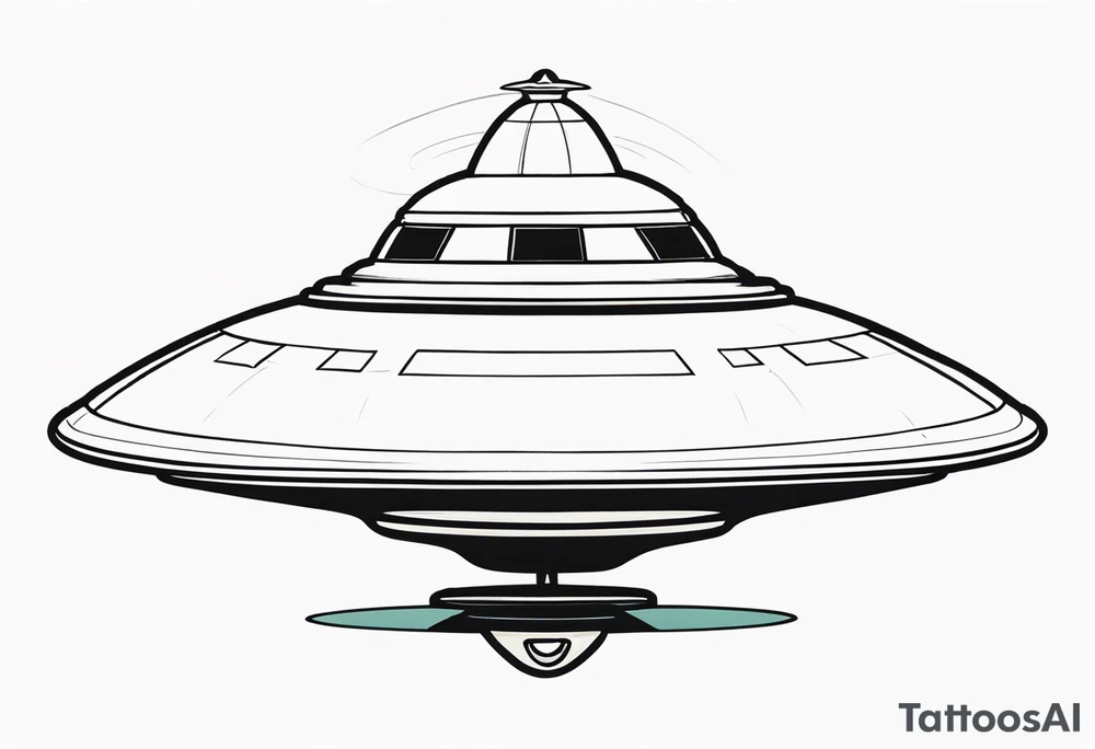 Drawing of an alien flying saucer in three projections tattoo idea