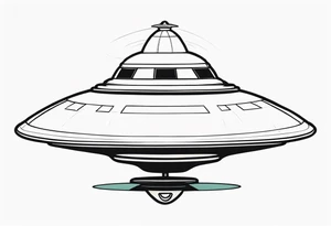 Drawing of an alien flying saucer in three projections tattoo idea