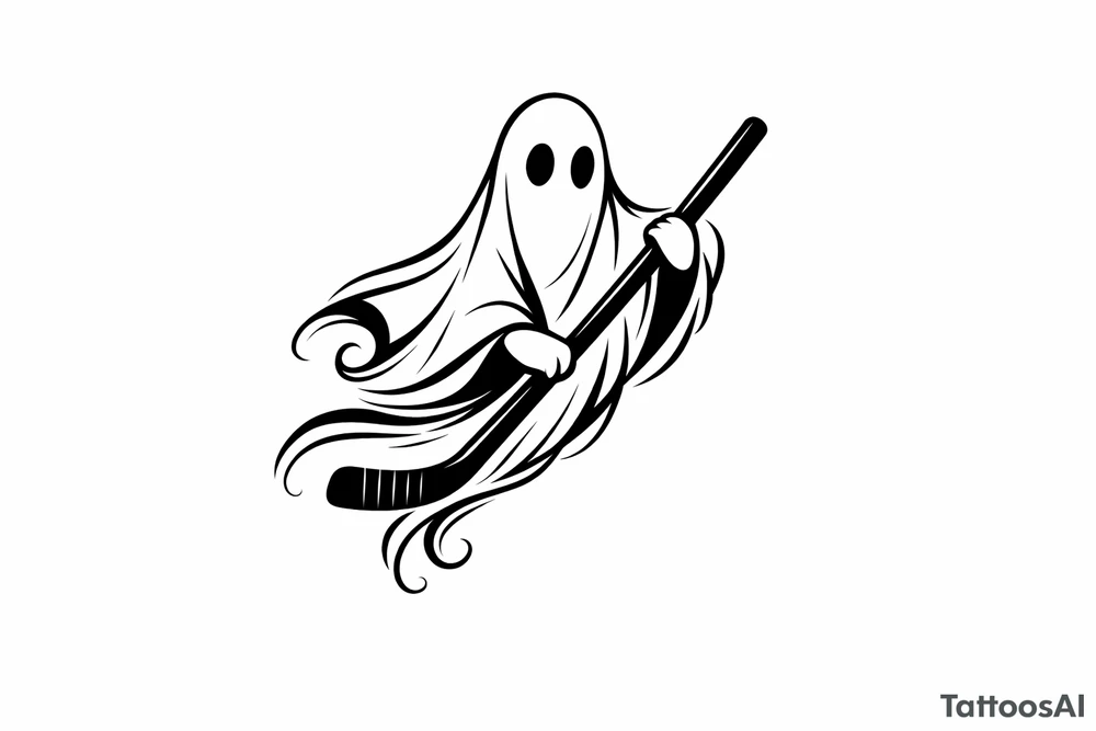 Silhouette of a ghost with a hockey stick, minimalist design. tattoo idea