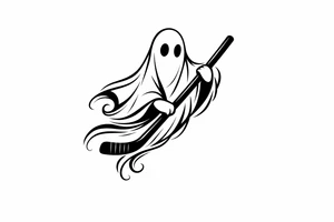 Silhouette of a ghost with a hockey stick, minimalist design. tattoo idea