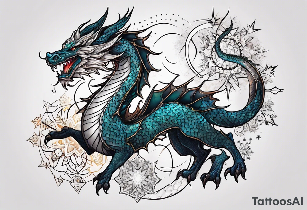 Constellation, dragon,snowflake tattoo idea