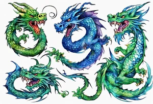 blue dragon tangled with a green dragon tattoo idea