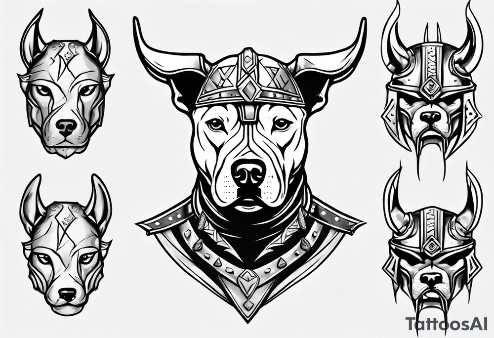 Pit bull with a viking helmet tattoo idea