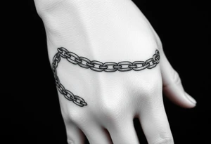 Chains wrapped around wrist going up to the thumb and index finger and connecting tattoo idea