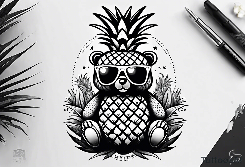 Cute pineapple bear tattoo idea