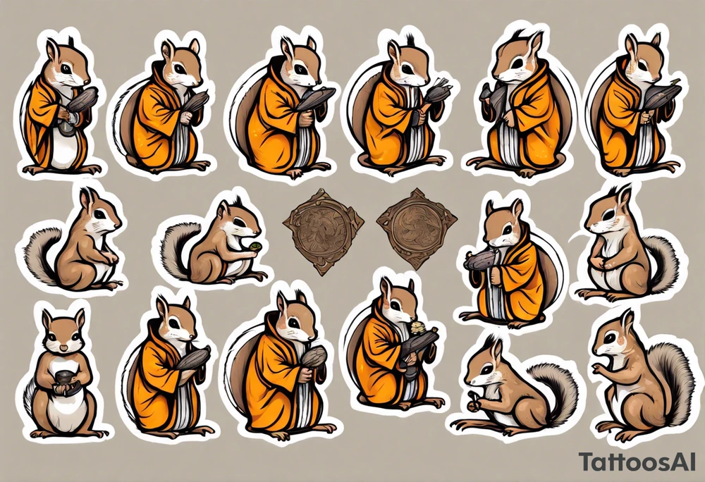 a squirrel dressed as a medieval monk tattoo idea