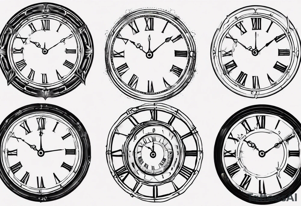 Clockface with roman numeral point at 00:07 tattoo idea