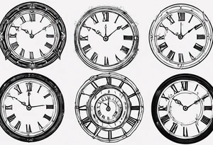 Clockface with roman numeral point at 00:07 tattoo idea