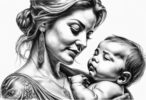 chest tattoo : 
mom and baby son statue tattoo idea