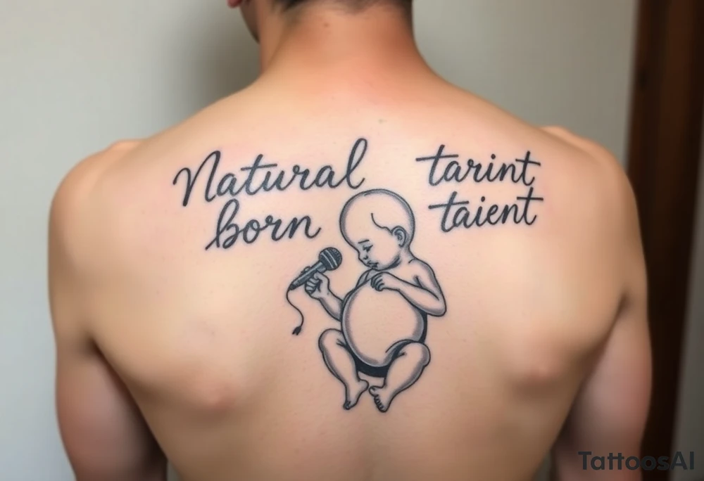 natural born talent written with a unborn child holding a microphone tattoo idea