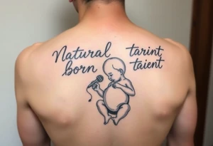 natural born talent written with a unborn child holding a microphone tattoo idea