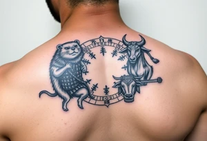 Japanese style tattoo consisting zodiac animals: rat, dog, goat, and ox all dressed up Samurai warrior style in a circular formation tattoo idea