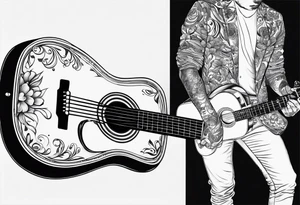 music and guitar and baby footprints tattoo idea