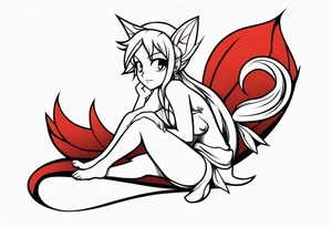 A fairy with a tail inspired by the logo of the anime show called Fairy Tail in a fetal position leaning in tattoo idea