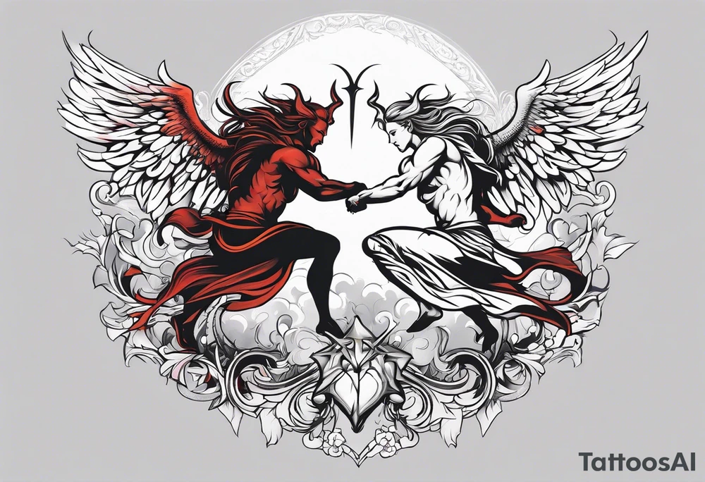 Angel and Devil fighting back tattoo design tattoo idea