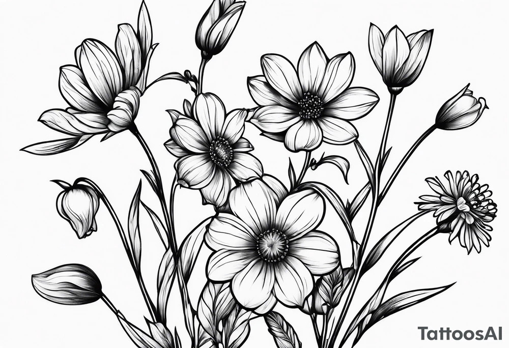 small long stem wildflowers tattoo idea