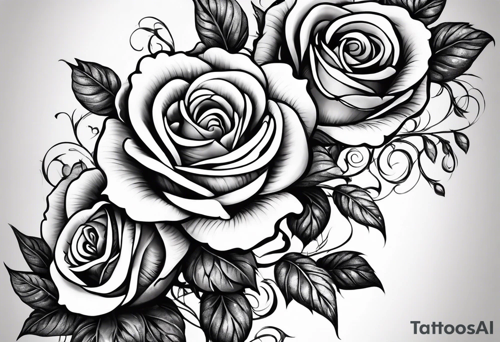 draw image of sleeve tattoo that has 65 small roses on a vine, they can be different sizes, tattoo idea
