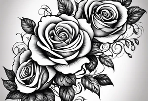 draw image of sleeve tattoo that has 65 small roses on a vine, they can be different sizes, tattoo idea