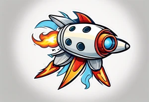 Super simple cartoon rocket ship with a round window, 3 fins, and fire coming out the bottom

Add some shading, color, and detail to make less basic - no blue tattoo idea