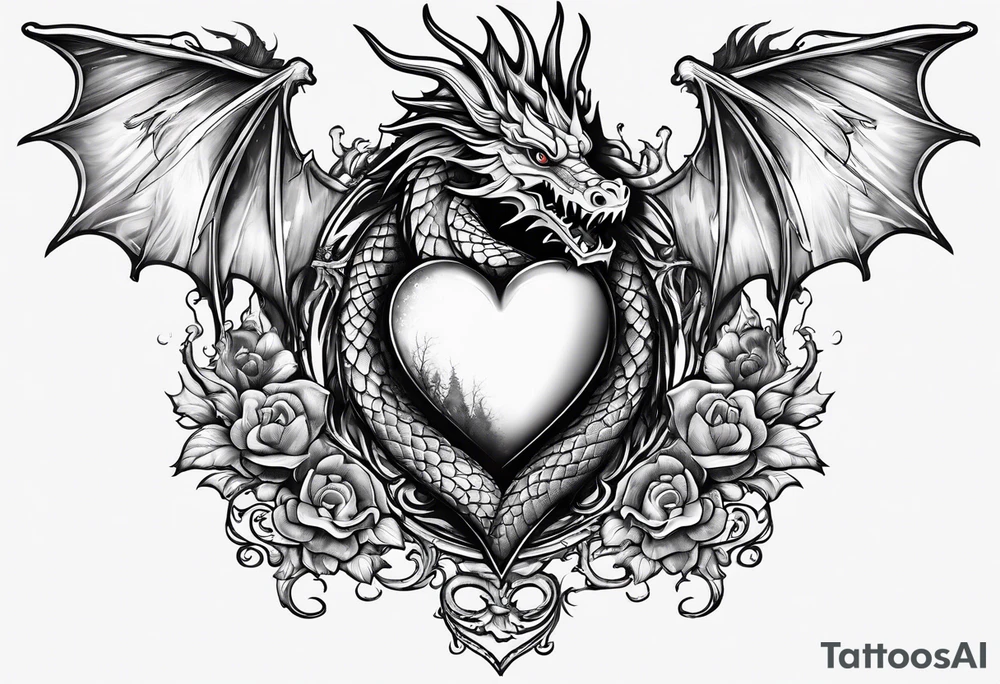 Realistic heart with a dragon tattoo idea