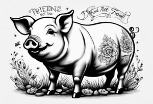 cute pig or piglet.
with text: "friends not food" tattoo idea