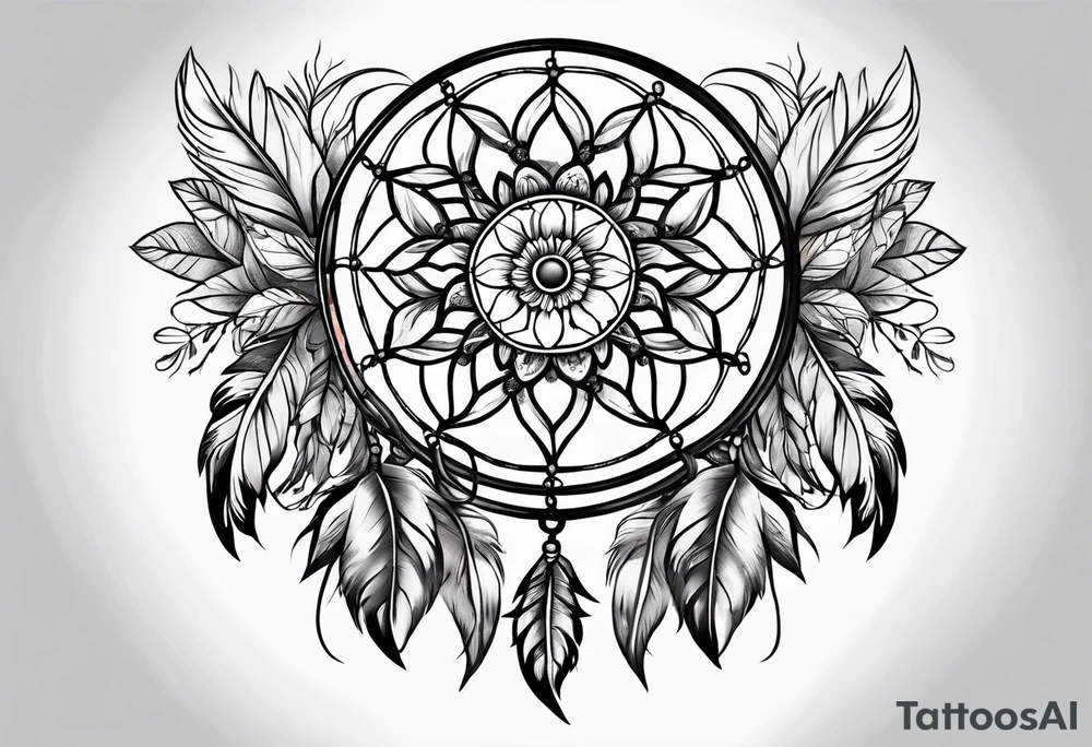 Dream catcher with flowers tattoo idea