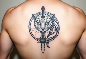 mystical panther around an ancient dagger with jeweled hilt tattoo idea