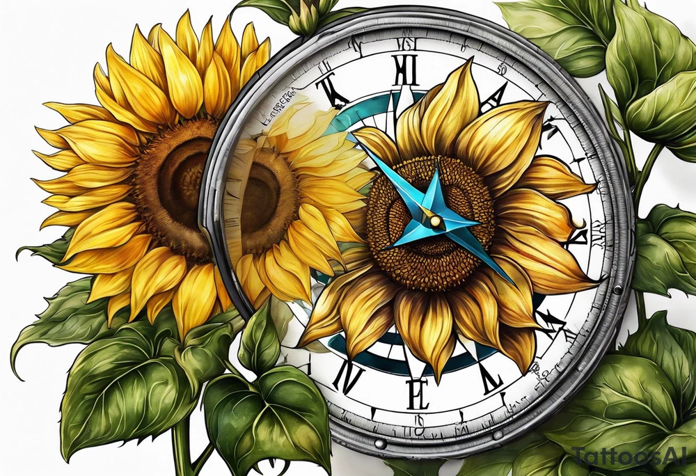 Sunflower next to a compass tattoo idea