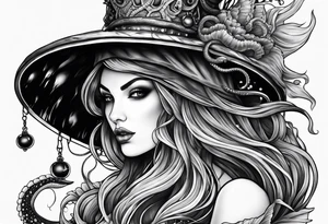a sea witch with tentacles holding an umbrella tattoo idea
