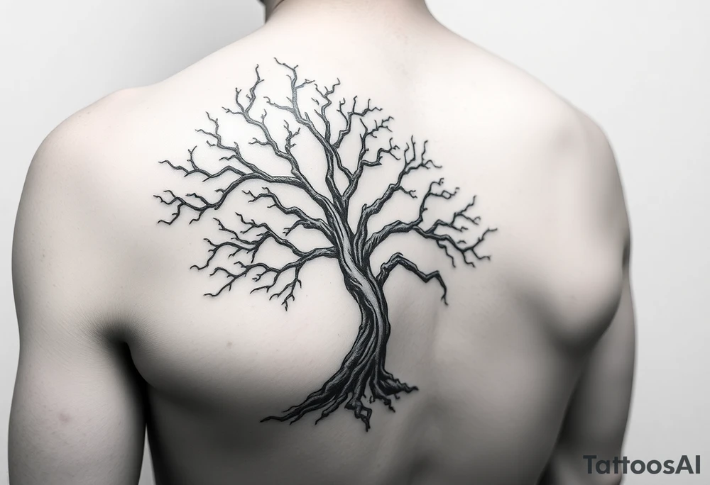 Flowing asymmetrical symbolic tree quarter sleeve on shoulder. Should not look realistic. Combination of tree of Gondor and Yggdrasil. tattoo idea