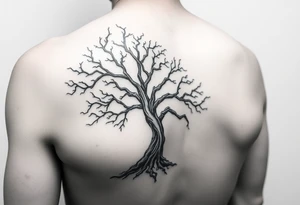 Flowing asymmetrical symbolic tree quarter sleeve on shoulder. Should not look realistic. Combination of tree of Gondor and Yggdrasil. tattoo idea