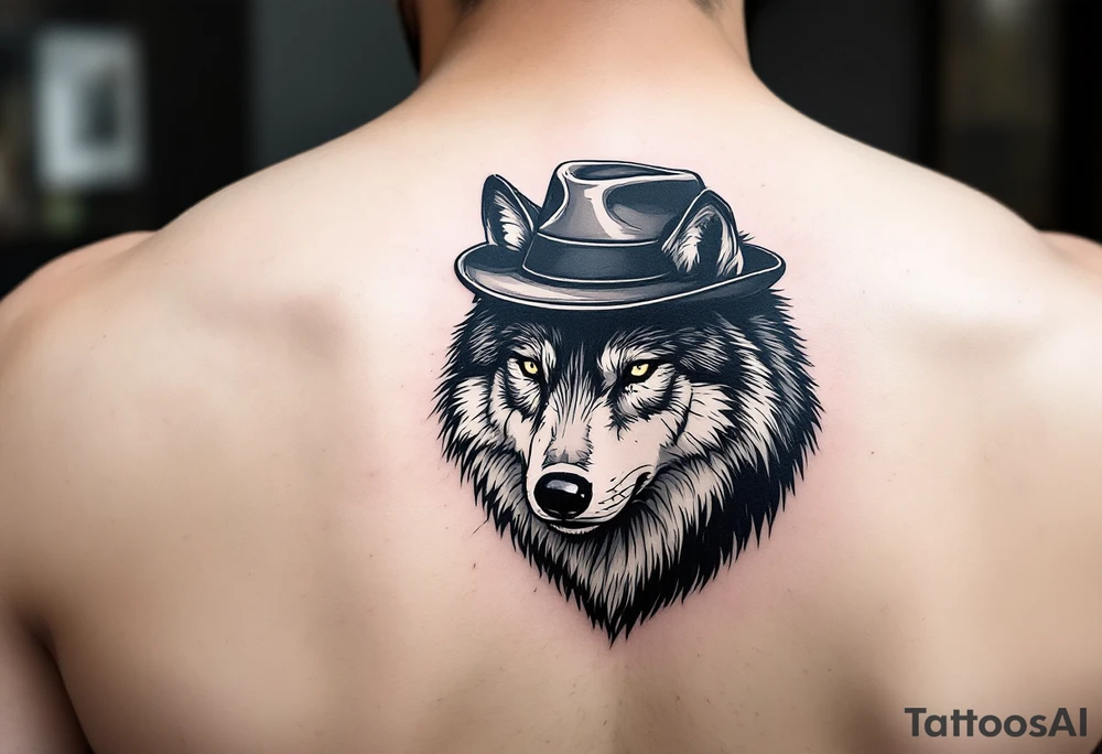 wolf with a hat tattoo idea