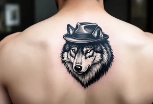 wolf with a hat tattoo idea