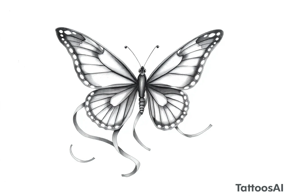 ethereal butterfly with flowing silk ribbons in moonlight tattoo idea
