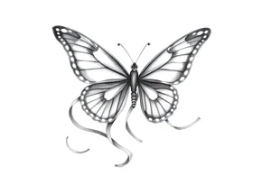 ethereal butterfly with flowing silk ribbons in moonlight tattoo idea