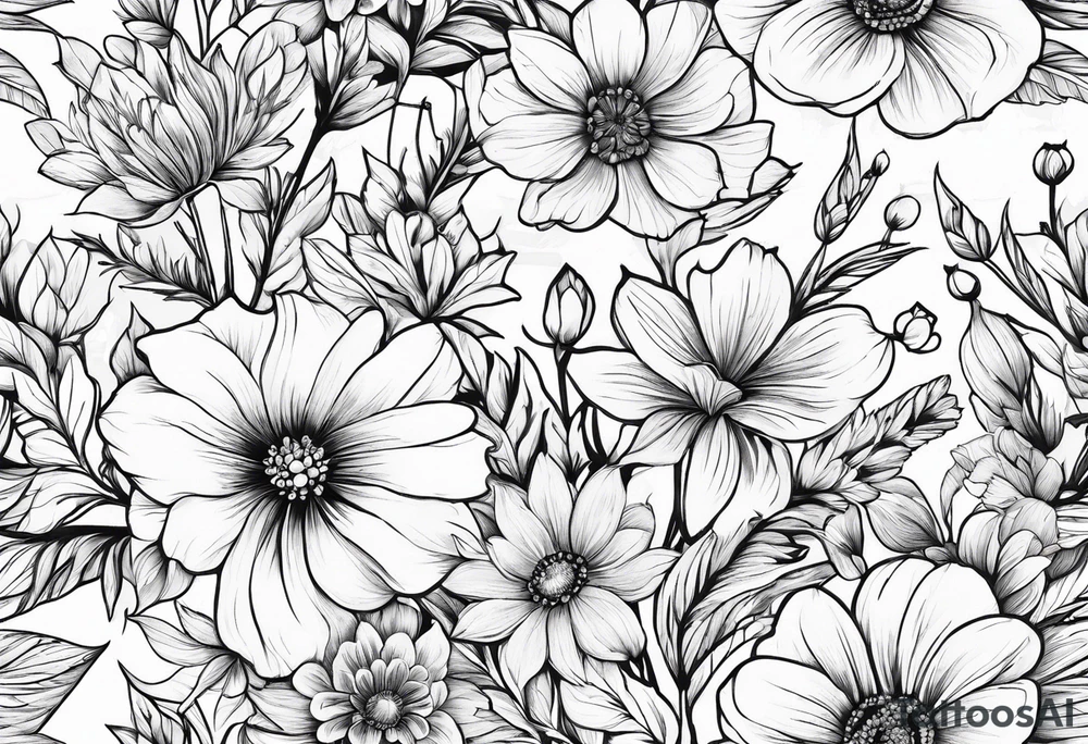 Wildflowers, smaller, vertical tattoo idea