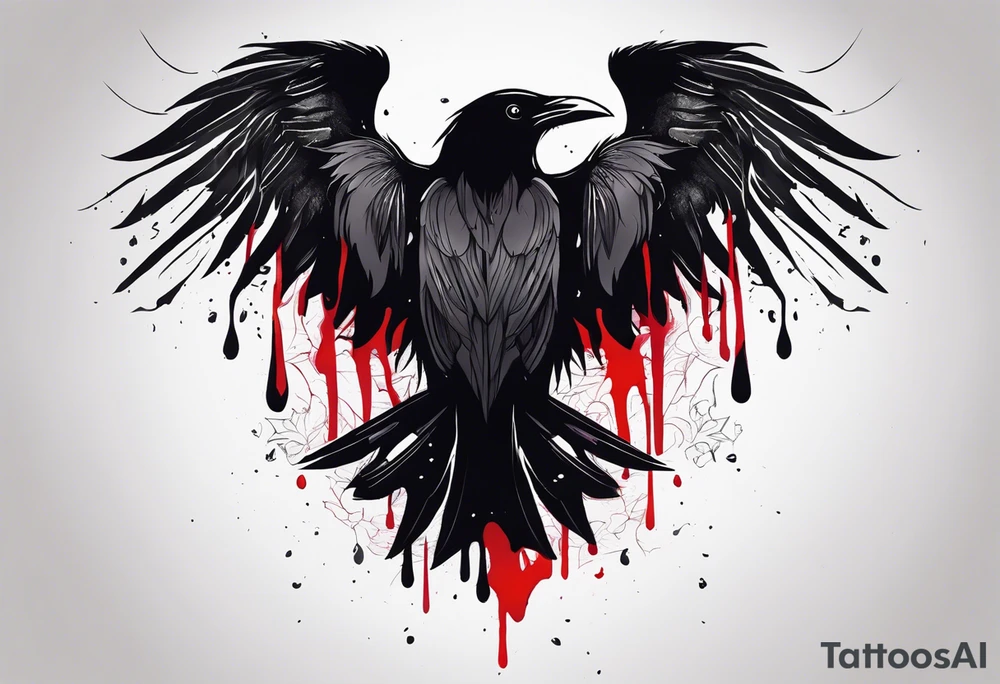 Black ravens hiding in its wings and dripped in blood tattoo idea