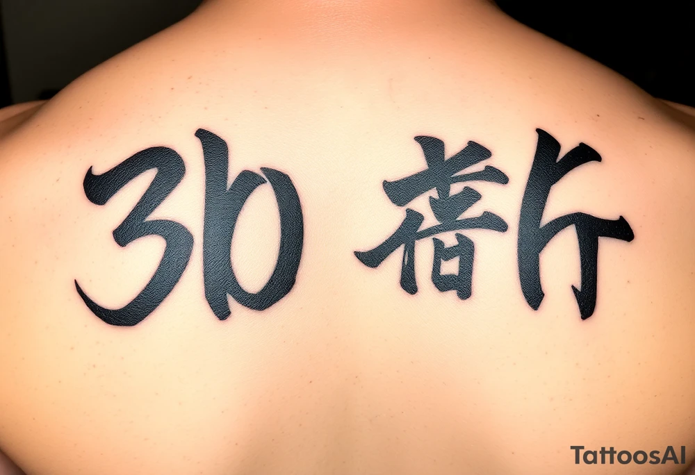 The date 30th of December 2006 in kanjis style sosho with thick lines filled with shading and fine lines in vertical tattoo idea