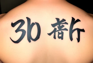 The date 30th of December 2006 in kanjis style sosho with thick lines filled with shading and fine lines in vertical tattoo idea