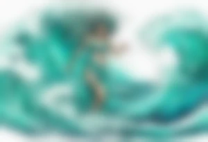 a beautiful turquoise lamia emerging from an ocean wave, crashing onto the shore tattoo idea