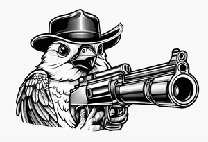 Cute cartoon Bird with a gun in its mouth tattoo idea