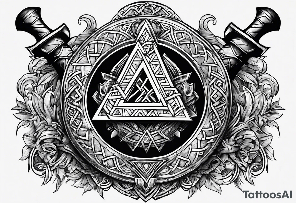 Valhalla valknut shield axe sword tattoo idea