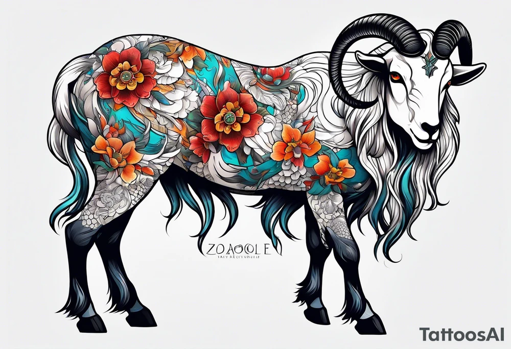zodiac goat standing in two legs tattoo idea