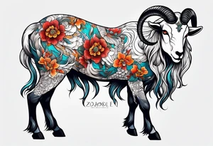zodiac goat standing in two legs tattoo idea