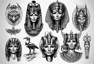 Egyptian gods theme full sleeve realistic tattoo idea
