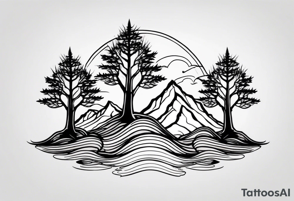 Three mountains three trees with roots tattoo idea